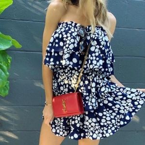 Misa Los Angeles Navy Smocked Ruffle Mini Dress